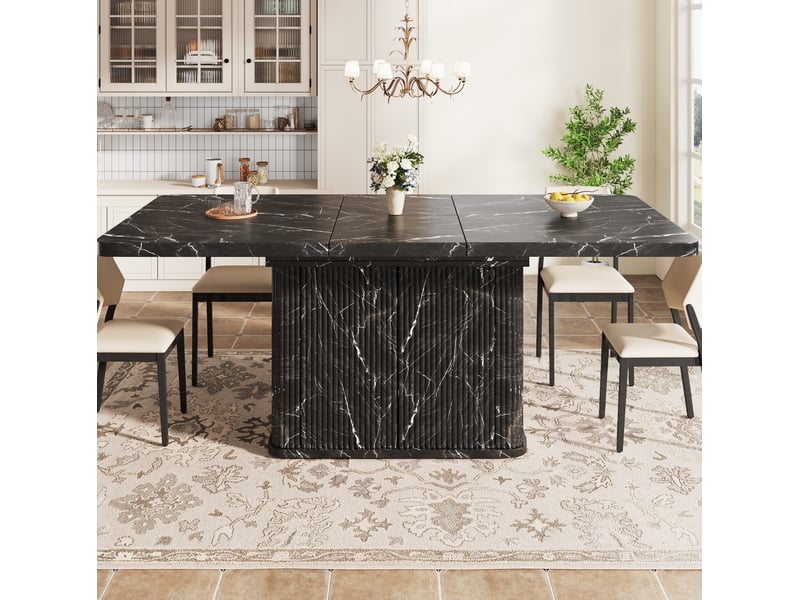  Table à manger extensible avec rangement 140-180x80x76,5 cm effet marbre noir  - Conforama B
