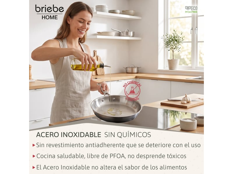 Lot 3 poêles acier inox induction tri-ply sans revêtement antiadhésif 20-24-28cm, briebe, fp1214s3, , inox - Conforama C