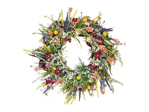 Couronne de fleurs sauvages 35cm, décoration murale et porte d'entrée pour printemps-été, couronne florale artificielle séchée, plante à fleurs éternelles