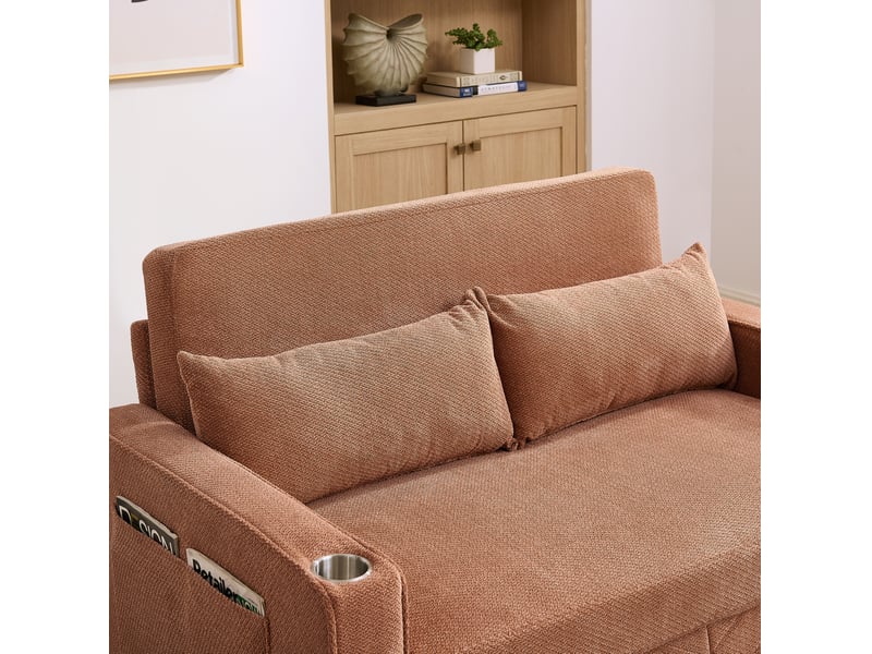  Canapé droit convertible 2 places orange avec usb, système coulissant 3-en-1 pour salon et chambre d'amis  - Conforama D