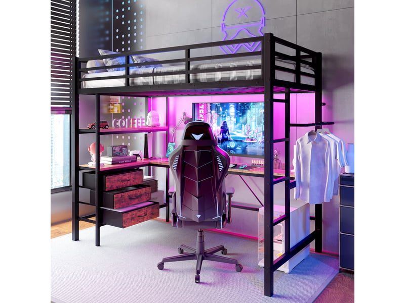  Lit mezzanine 90x200cm coloris noir led lit enfant noir - Conforama B