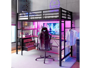 Lit mezzanine 90x200 cm <strong>MERAX</strong>  <strong>lit enfant noir</strong> coloris noir
