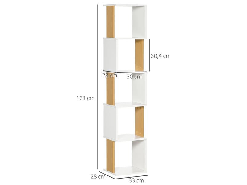  Bibliothèque en forme de s à 5 étagères pour salon ou bureau, 33 x 28 x 161 cm, blanche  - Conforama E