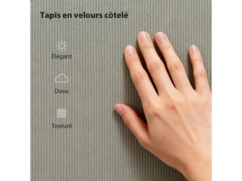  Cadre de lit 160 x 200 cm avec sommier à lattes en bois, lit double rembourré en velours côtelé, gris  - Conforama E