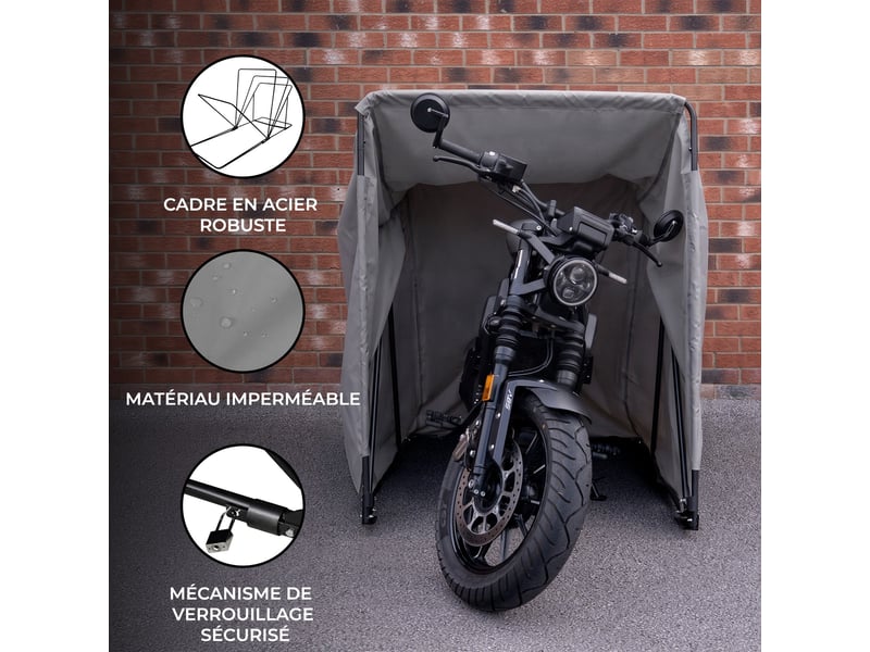  Tente de rangement moto moyenne grise tissu oxford acier imperméable abri rangement jardin vélo scooter housse garage anti-uv boulons sol 218114 - Conforama B