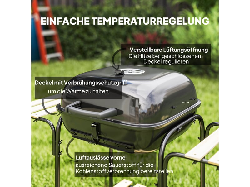  Barbecue au charbon sur pied avec couvercle, roulettes et 1840 cm² de cuisson  - Conforama W