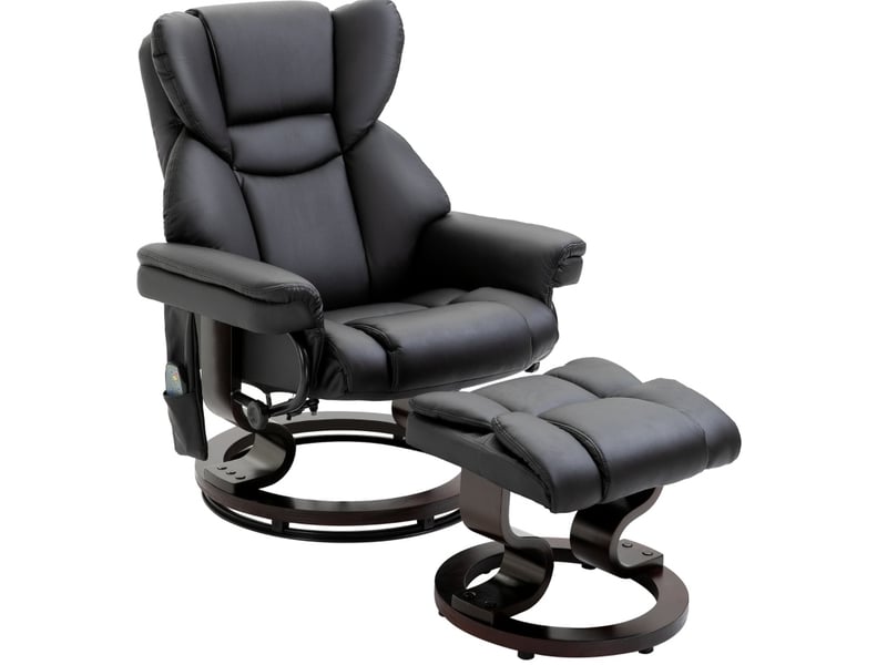  Fauteuil relax massant inclinable 145° avec repose-pieds en similicuir noir  - Conforama A