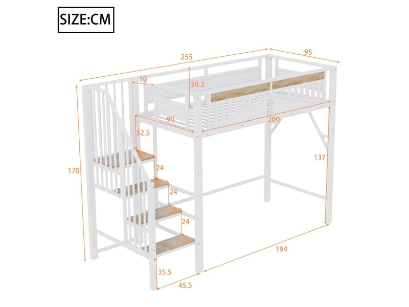  Lit mezzanine 90x200, sécurisé avec rambarde fenêtre et bureau sous le lit lit mezzanine avec escalier  - Conforama C