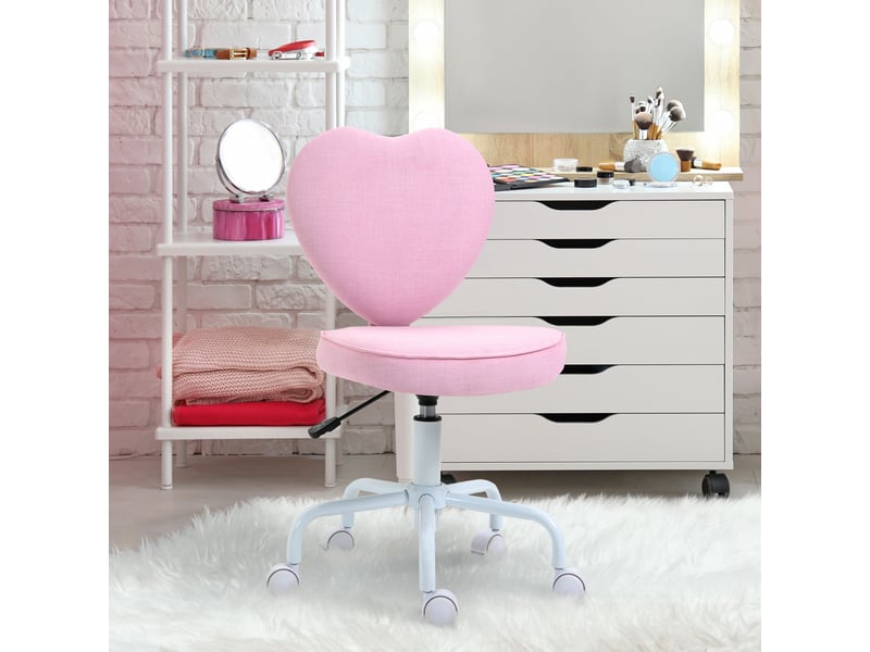  Fauteuil pivotant, joli motif cœur, réglable en hauteur, revêtement en tissu aspect lin, rose, 42 x 50 x 79-89 cm  - Conforama D