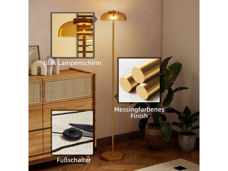  Lampadaire led 25x25x134 cm lumière chaude 3000 k métal laiton antique  - Conforama D
