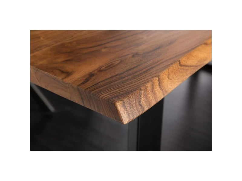  Table de salle à manger arkaya 180 cm – plateau en bois d'acacia sauvage verni et pieds en métal noir en u – style industriel  - Conforama D
