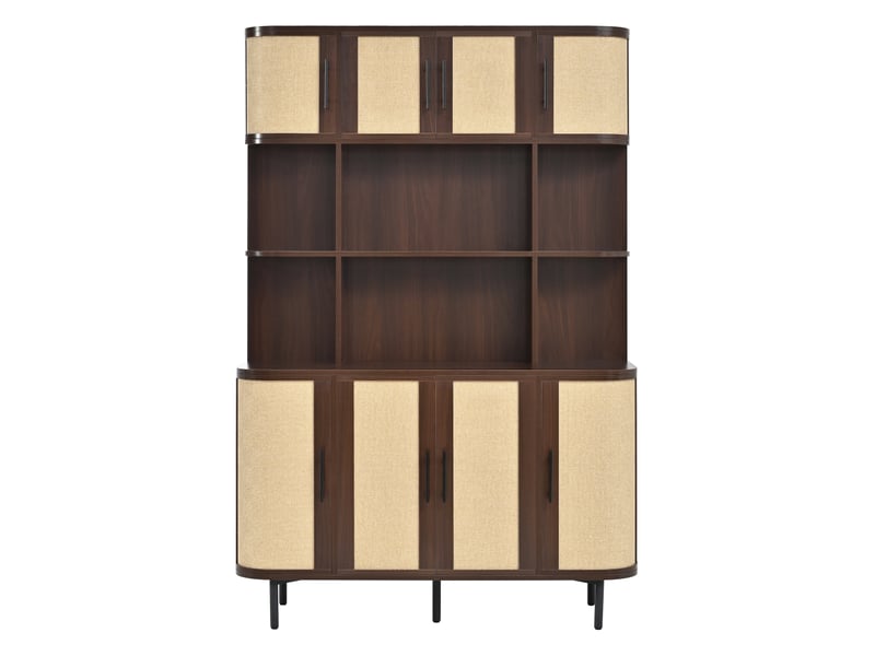  Meuble tv 180 x 40 x 45 cm poignées noires mdf 4 portes tressées pieds en fer salon  - Conforama A