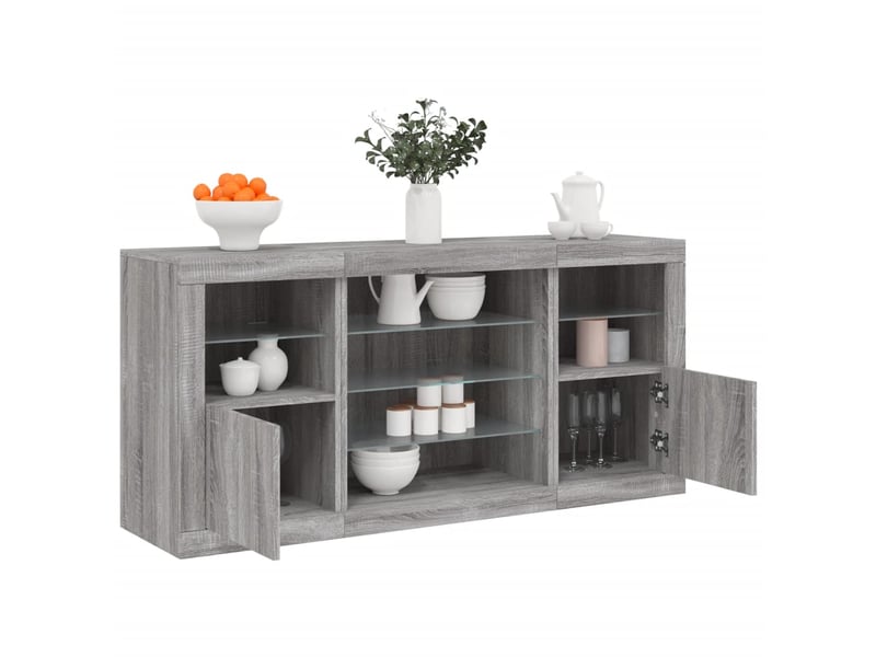  Buffet - bahut - meuble de rangement avec lumières led sonoma gris 142,5x37x67 cm  - Conforama B
