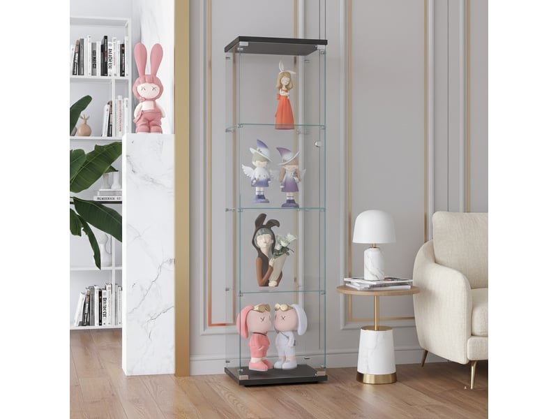  Vitrine en verre 164 cm, armoire vitrine pour collection avec 1 porte 4 étagères transparent meuble vitrine verre vitrines figurine armoire, noir  - Conforama E