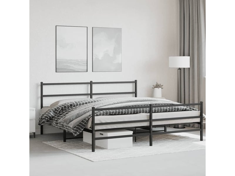 Lit double- lit adulte - cadre de lit métal sans matelas avec pied de lit noir 200x200cm - Conforama C