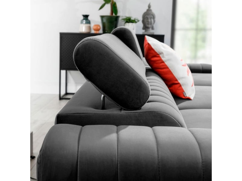  Canapé d'angle droit gris convertible 3 places jayson avec coffre  - Conforama C