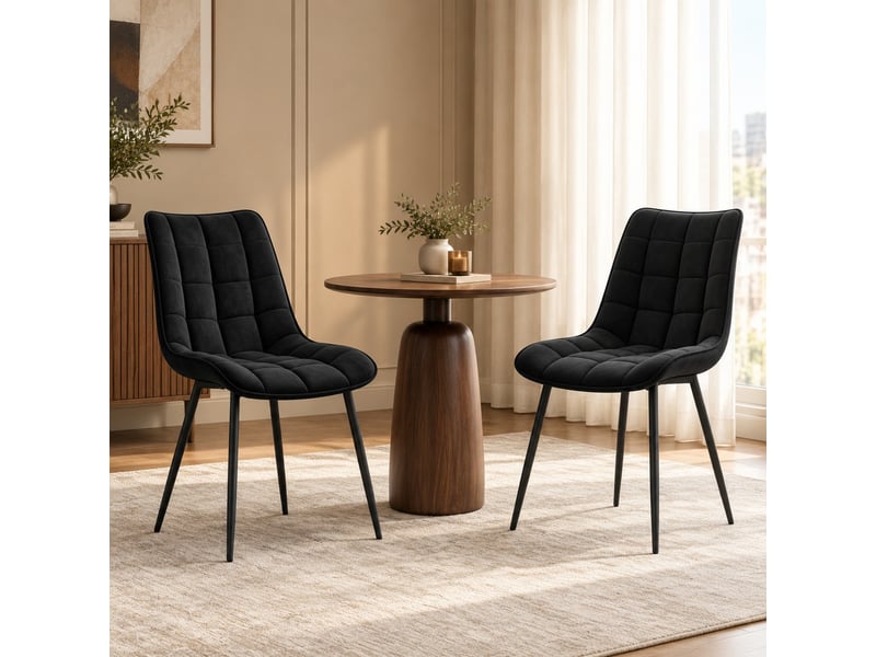  Lot de 2 chaises de salle à manger en velours noir avec pieds en métal  - Conforama D