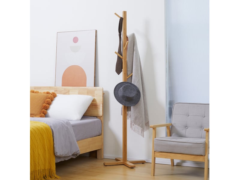  Porte manteaux sur pied 49,5 x 49,5 x 178 cm en bambou avec 8 crochets, pour entrée et chambre, naturel et fonctionnel  - Conforama B
