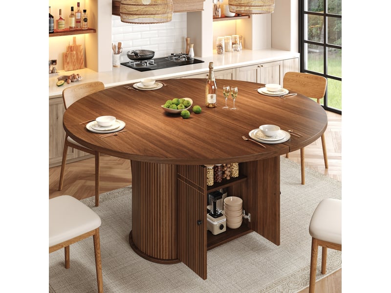  Table à manger extensible avec rangement 118 à 158 cm, mdf marron foncé  - Conforama B