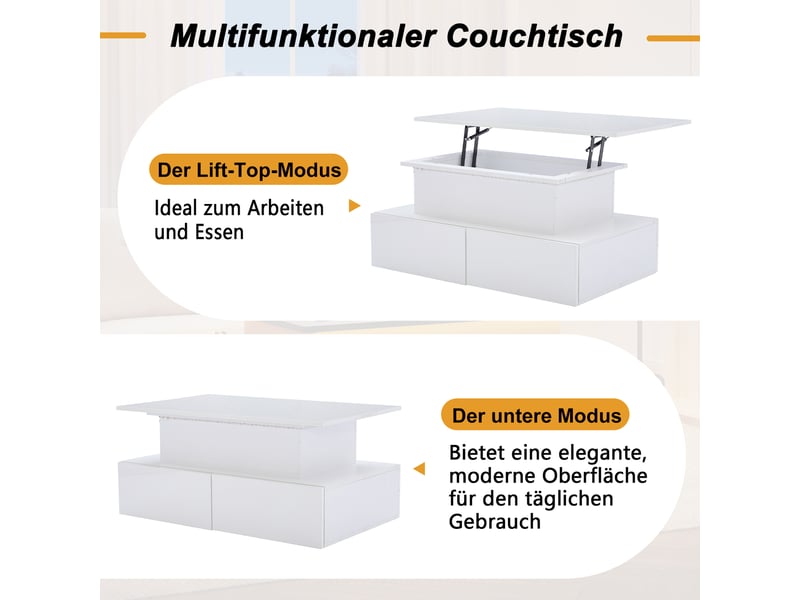  Table basse blanche brillante avec éclairage led et plateau extensible, table de salon 4 tiroirs, 90x55x41 cm  - Conforama D