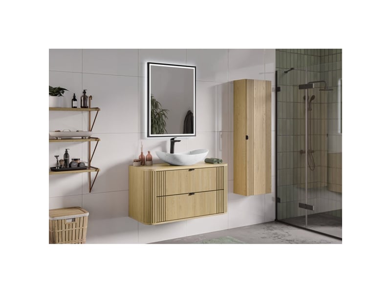  Ensemble de salle de bain kori : meuble sous vasque 100cm + plan vasque + colonne de rangement  - Conforama C