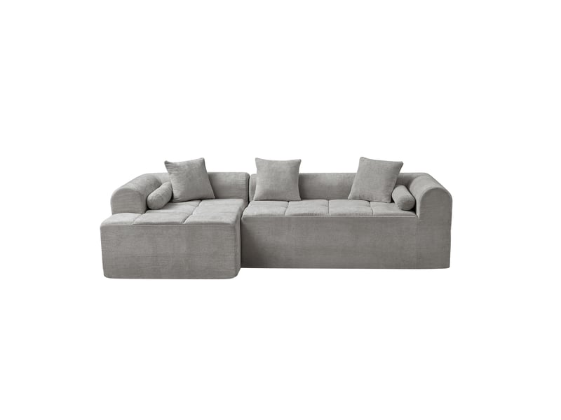 Canapé d'angle chenille gris clair 4 places 263 cm - assise ergonomique et poche latérale - Conforama A