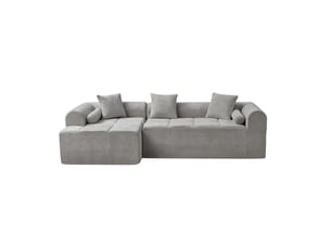 Canapé d'angle chenille gris clair 4 places 263 cm - assise ergonomique et poche latérale