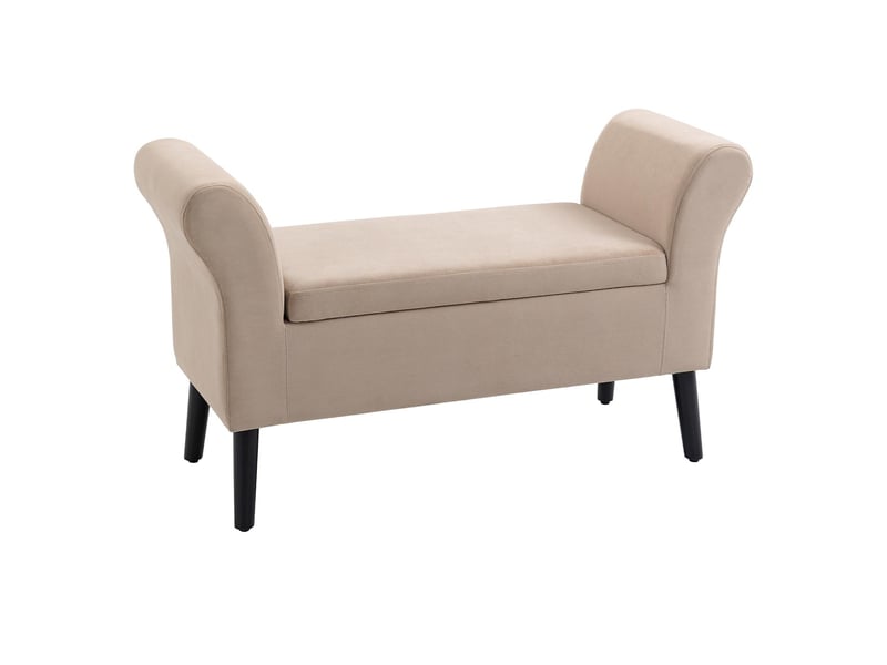  Banc coffre avec accoudoirs en tissu aspect velours beige 111,5 x 41 x 65 cm  - Conforama B