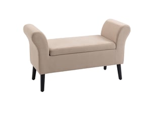 Banc coffre avec accoudoirs en tissu aspect velours beige 111,5 x 41 x 65 cm