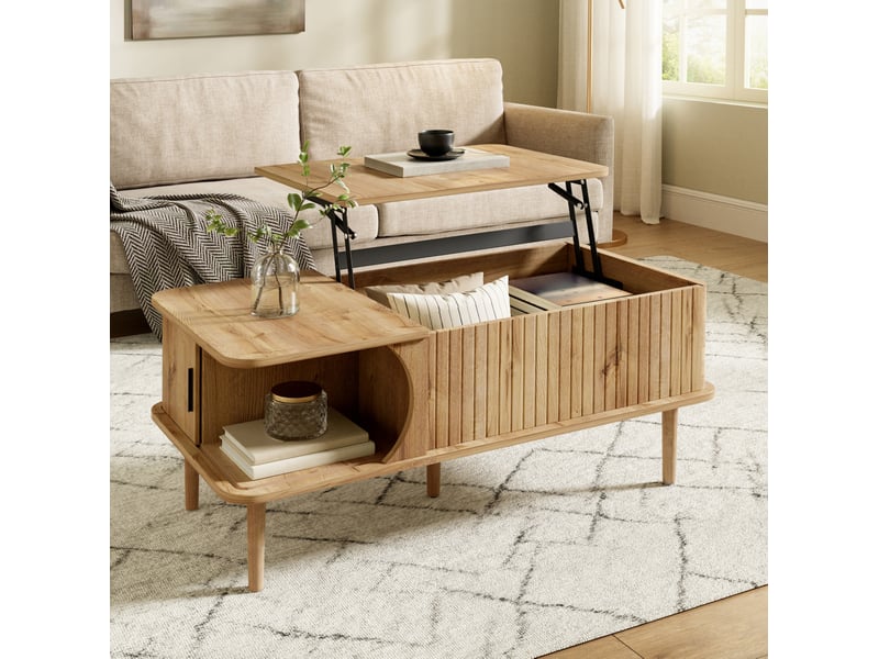  Table basse 100x48x55,5 cm effet bois naturel avec plateau relevable et rangement  - Conforama B