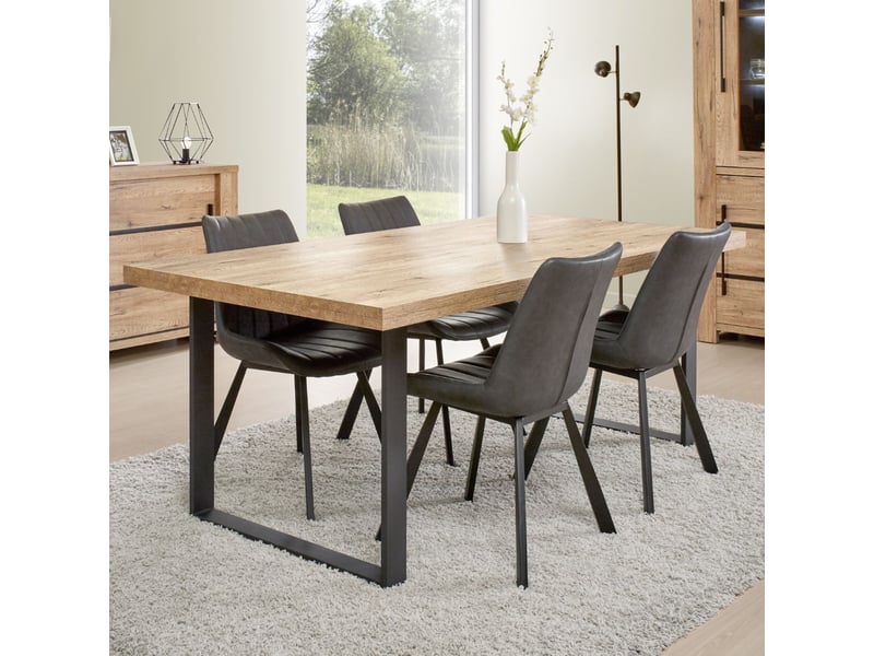  Table 170cm aspect chêne naturel piètement u métal poudré noir - carvik CARVIK - Conforama B