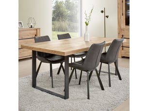 Table 170cm aspect chêne naturel piètement u métal poudré noir - carvik