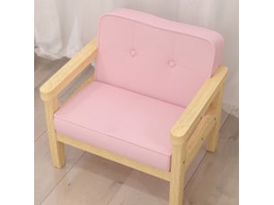 Fauteuil enfant rose 46,5 x 44 x 45 cm en bois, tissu aspect velours côtelé, rembourré 3 à 8 ans