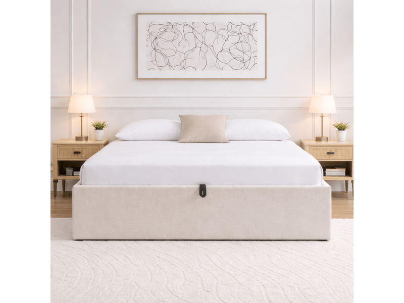Lit coffre 140x190 cm en tissu chiné - alix  - Conforama B