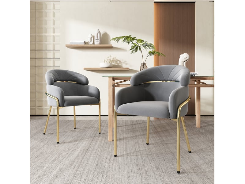  Lot de 4 chaises de salle à manger 54 x 57 cm – gris – velours, accoudoirs et pieds métalliques stables  - Conforama B