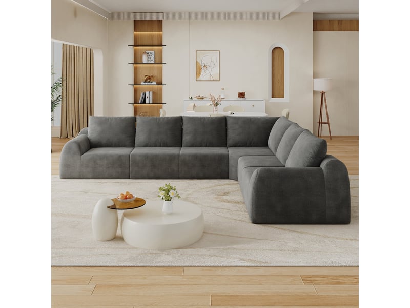  Canapé 6 places d'angle en v - 334x267x85cm - canapé salon mousse haute résilience avec tissu chenille sans montage - gris foncé  - Conforama B