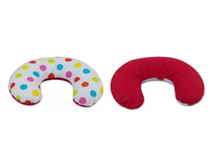 Coussin appui-tête boules couleurs de printemps – fond rouge