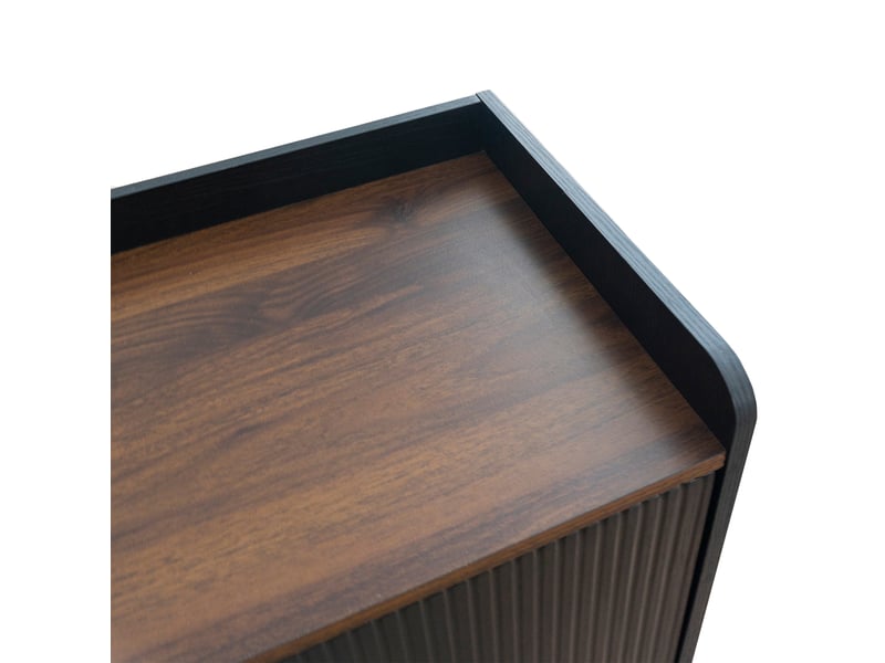  Meuble tv 160 cm noir et bois avec portes coulissantes et tiroirs  - Conforama R