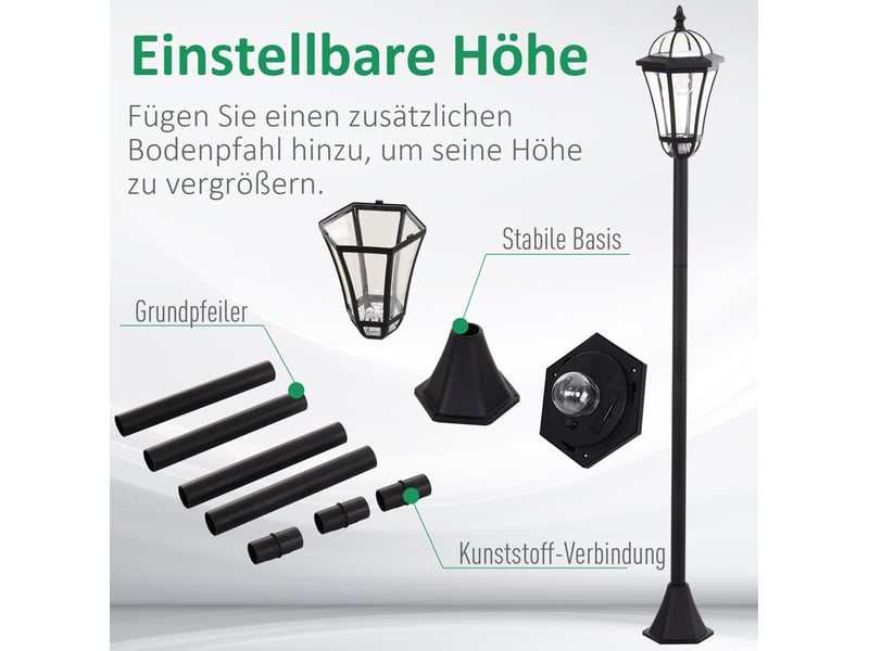  Lot de 2 lampadaires solaires de jardin led ø18,5 x h129 cm noirs, plastique et acier inoxydable, ip44  - Conforama D