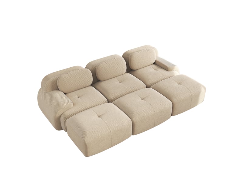 Canapé modulable, canapé 3 places, en velours tricoté, beige, sans montage, sans structure, home cinéma, pour salon - Conforama W