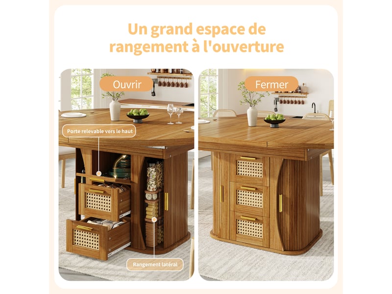  Table de salle à manger extensible avec tiroirs en mdf 118–158×118×77,1 cm chêne  - Conforama C
