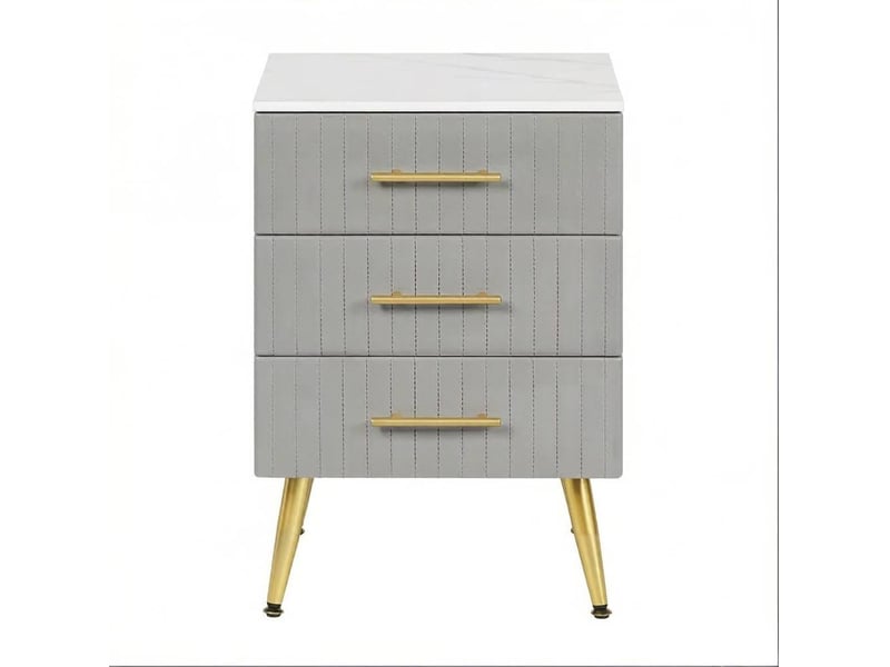 Table de chevet avec 3 tiroirs sur pieds métalliques dorés, revêtement en velours gris, pour chambre, 40,5 × 41 × 62 cm - Conforama A