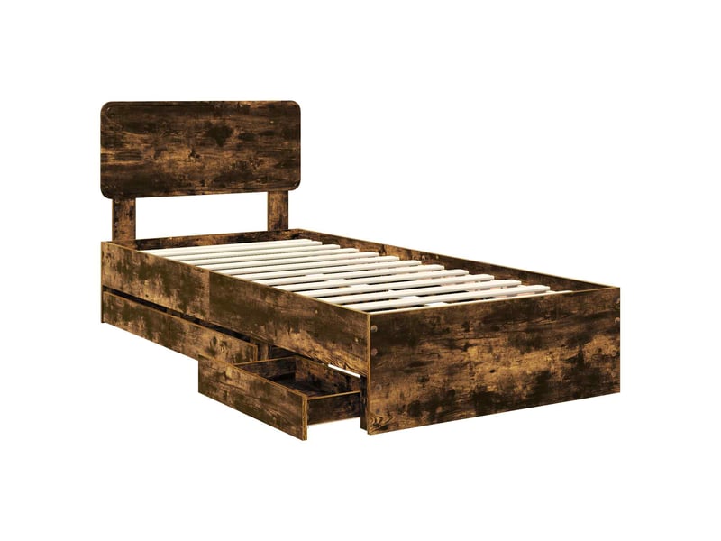 Lit simple- lit adulte - cadre de lit chêne fumé 100 x 200 cm bois d’ingénierie - Conforama D