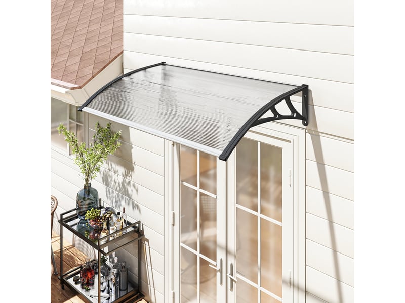  Auvent pour porte d'entréefenêtre, résistant aux intempéries, transparent, tiges de connexion en aluminiumpolycarbonate, 110 x 60 x 18 cm  - Conforama C