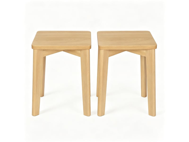  Lot de 2 tabourets empilables 31x31x44,5 cm en bois de hêtre, coloris bois naturel  - Conforama A