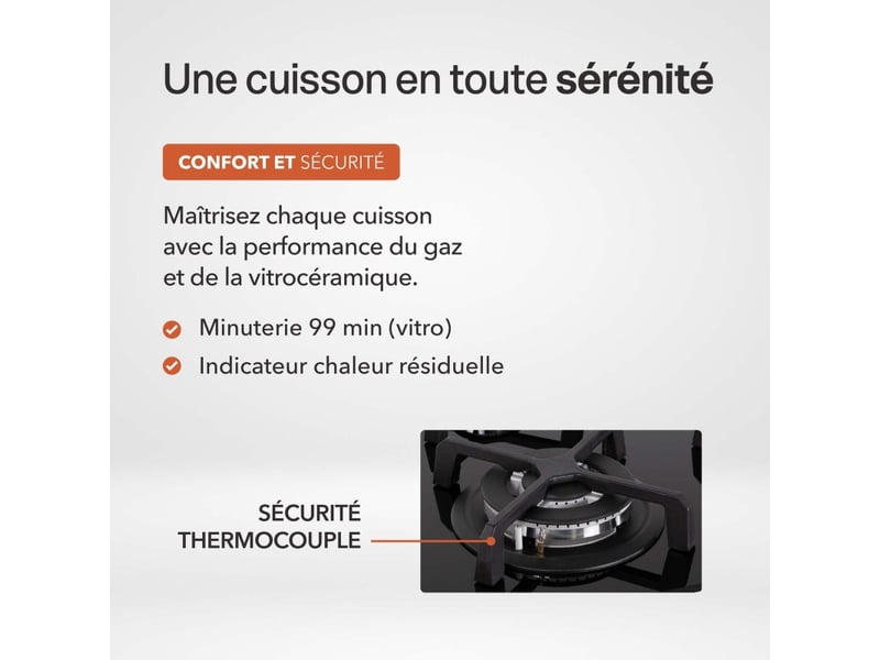 Plaque de cuisson mixte 3 gaz et 1 vitrocéramique double couronne 7400 w manettes - Conforama D