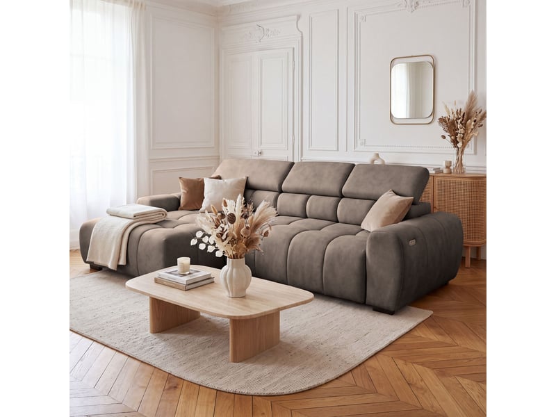  Canapé d'angle aldo avec fonction couchage, gauche, tissu salvador, marron clair (03)  - Conforama B