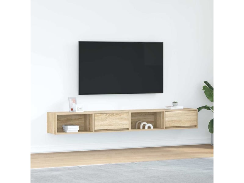  Lot de 2 meuble tv bas salon chêne sonoma 100x31x25,5 cm bois d'ingénierie  - Conforama B