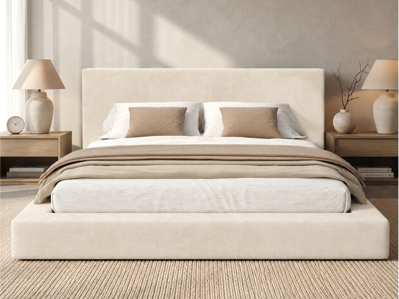  Lit double 160x200 cm，avec tête rembourrée, anti-dérapant, chenille, beige  - Conforama B