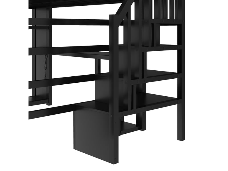  Lit mezzanine gaming 140x200cm avec bureau, dressing ouvert, escalier avec rangements, led et prises usb, métal noir evarich - Conforama D
